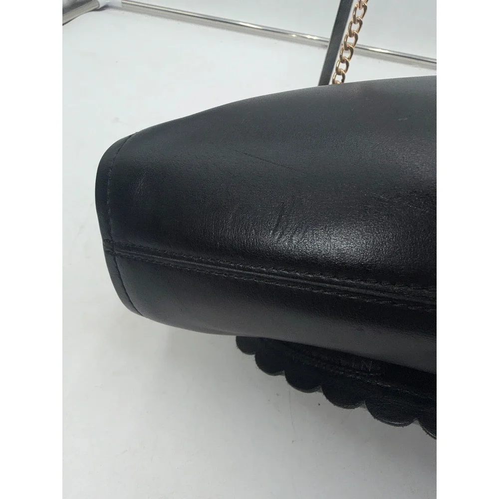 Kate Spade Black Scalloped Leather Crossbody Bag Gold Chain Strap Turn Lock